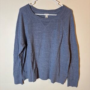 L.L. Bean‎ Mens Blue Organic Cotton Long Sleeve Crewneck Sweater Size Large